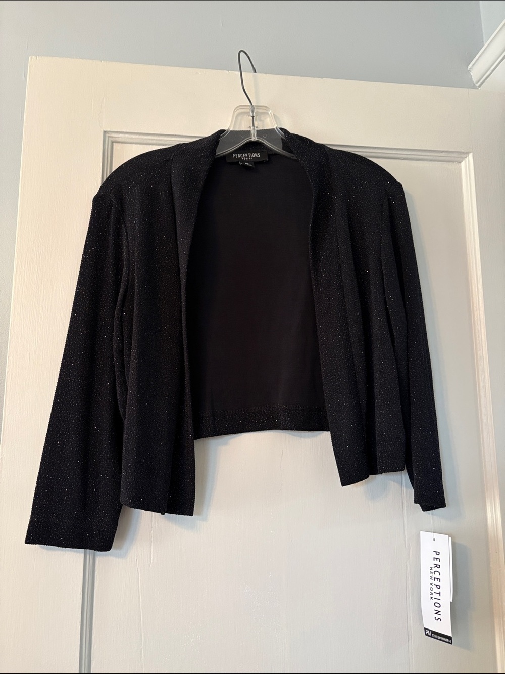 Perceptions Black Sparkle Cropped Open-Front Cardigan